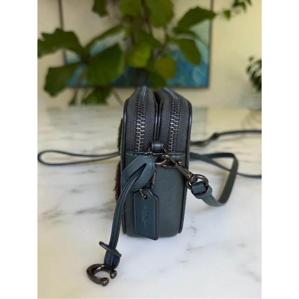 Coach Kira Crossbody Bag with Varsity Patches CG168 Forest Green Leather Pewter